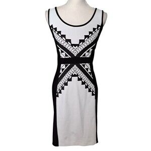 Joseph Ribkoff Women's Black & White Aztec Print Sheath Dress Size 8